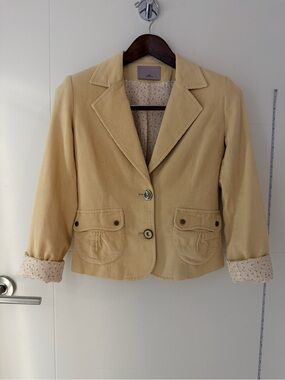 Aires Women’s Tailored Beige Blazer Jacket Floral Vintage Cotton Tweed